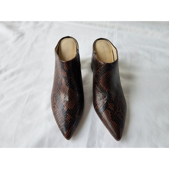 Marc Fisher 7.5 Ragni Brown Snake Leather Mule PointedToe 2.5"Block Heel - Picture 3 of 9